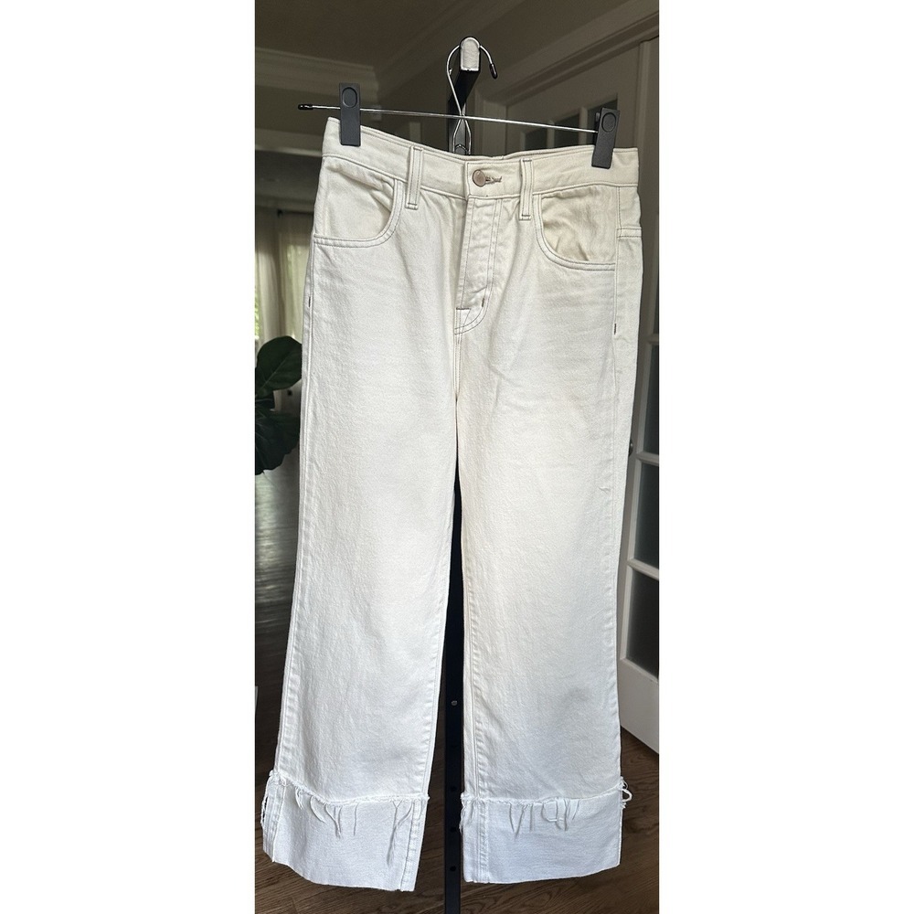 J Brand Joan Crop Jeans Women's Size 24 White Macadamia Frayed Hem Straight Leg - Picture 4 of 10